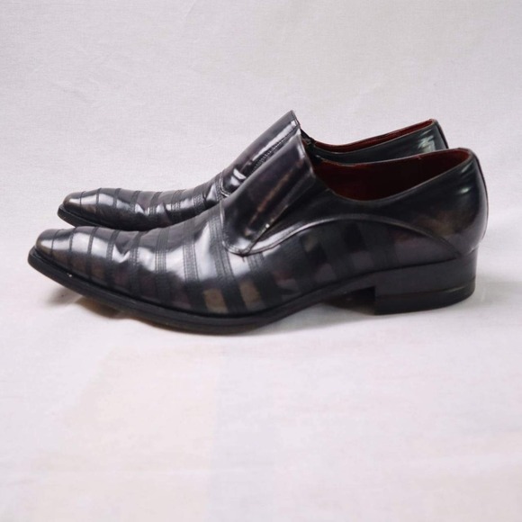 Jo Ghost Italy Black Leather Striped Slip-On Dress Shoes Sz 45 (US 11-12) Italy - Picture 2 of 9